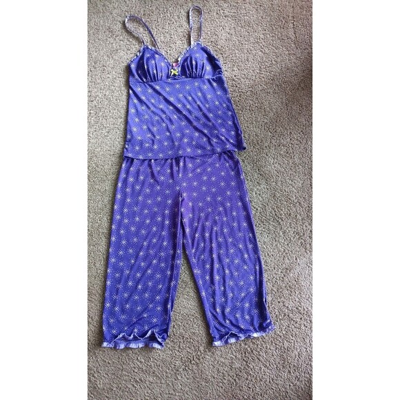 Jenni Women's 2-Piece Pajama Set Size Medium Purple Green Heart Print Tank Capri - Picture 1 of 6